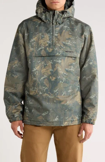 Carhartt Work In Progress Water Repellent Hooded Fleece Lined Windbreaker Pullover In Multi