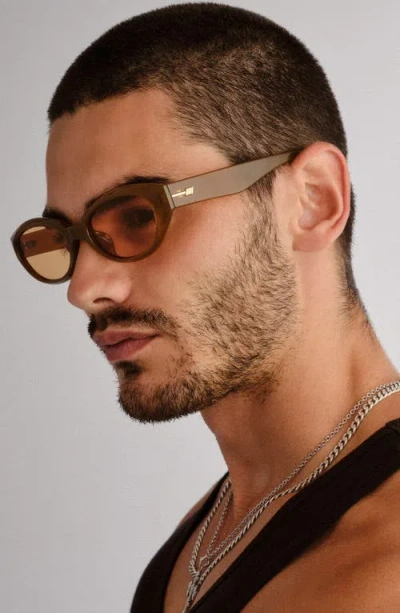 Le Specs Le Bijou 55mm Oval Sunglasses In Brown