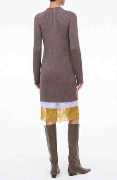 Staud Willow Long Sleeve Wool Blend Sweater Dress In Brown