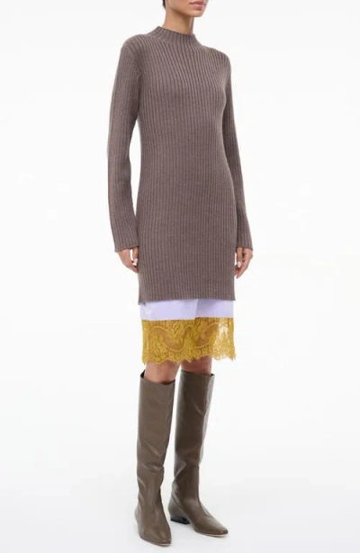 Staud Willow Long Sleeve Wool Blend Sweater Dress In Brown