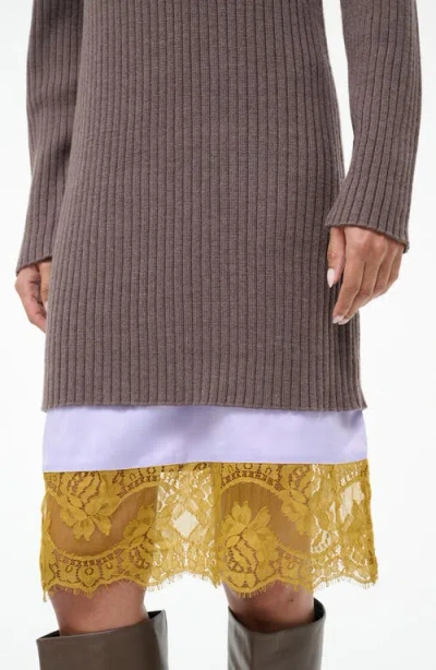 Staud Willow Long Sleeve Wool Blend Sweater Dress In Brown