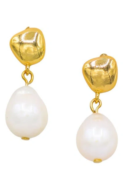 La Meno Elegant Baroque Pearl Drop Earrings In Multi