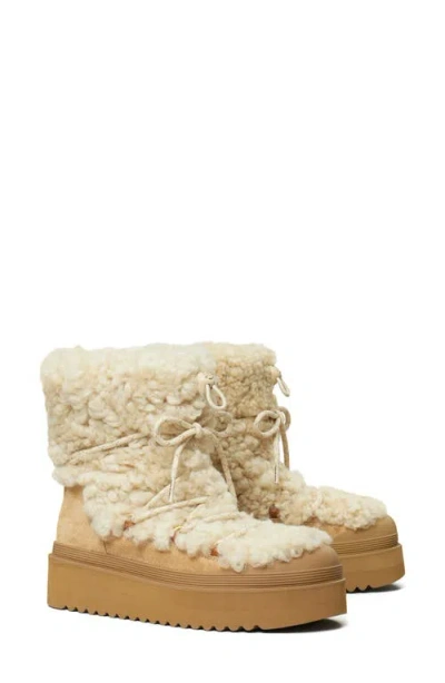Tory Burch Cozy Shearling Ankle Boots Platform Sole In White