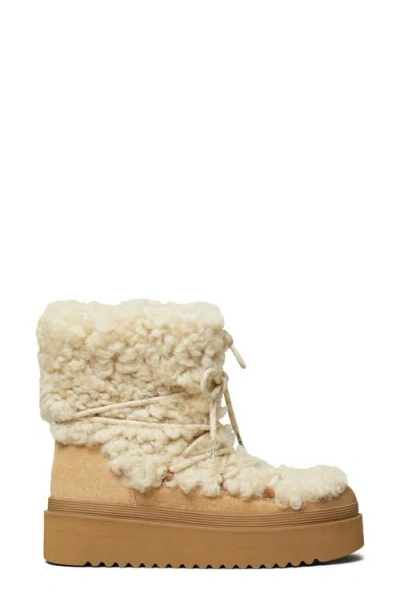 Tory Burch Cozy Shearling Ankle Boots Platform Sole In White