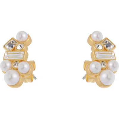 Reiss Mae Zoroya Faux Pearl & Crystal Stud Earrings In Gold