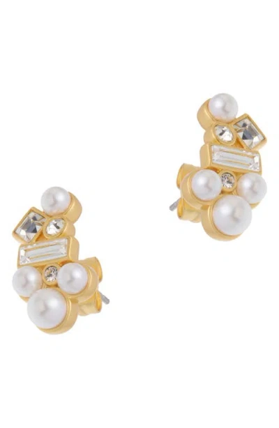 Reiss Mae Zoroya Faux Pearl & Crystal Stud Earrings In Gold