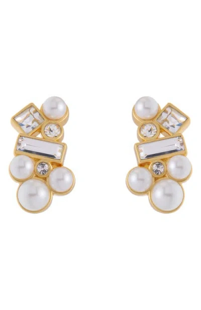 Reiss Mae Zoroya Faux Pearl & Crystal Stud Earrings In Gold