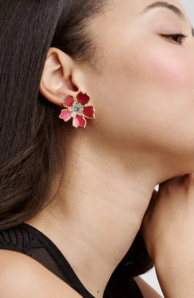 Ted Baker Crystal Flower Statement Stud Earrings In Gold