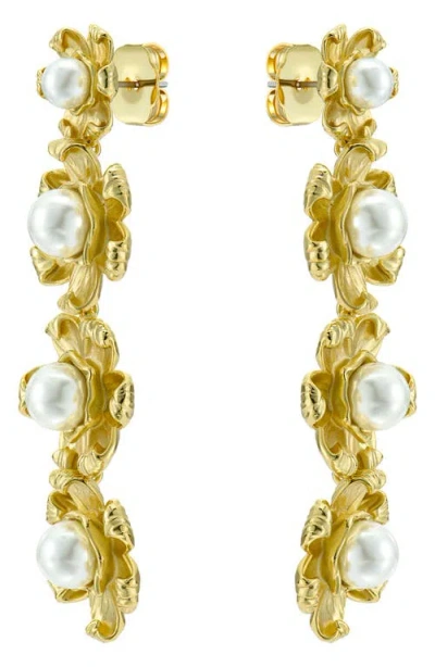 Ted Baker Darlena Daisy Faux Pearl Linear Drop Earrings In Gold