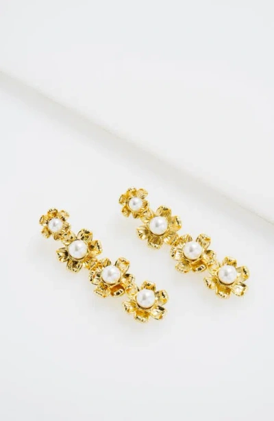 Ted Baker Darlena Daisy Faux Pearl Linear Drop Earrings In Gold