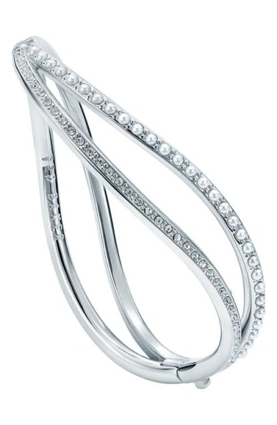 Ted Baker Wavie Faux Pearl & Crystal Hinged Bangle In Silver
