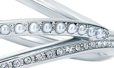 Ted Baker Wavie Faux Pearl & Crystal Hinged Bangle In Silver