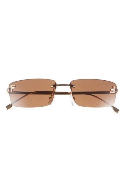 Fendi First Crystal 54mm Rimless Rectangular Sunglasses In Brown