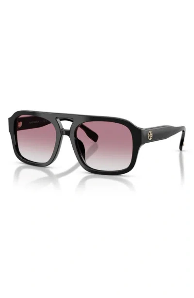 Tory Burch Double-bridge Square-frame Sunglasses In Black