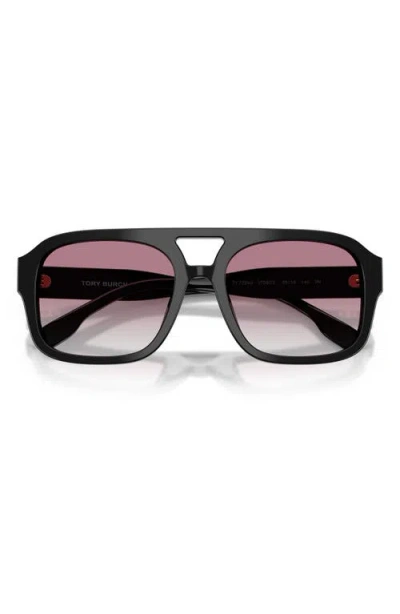 Tory Burch Double-bridge Square-frame Sunglasses In Black