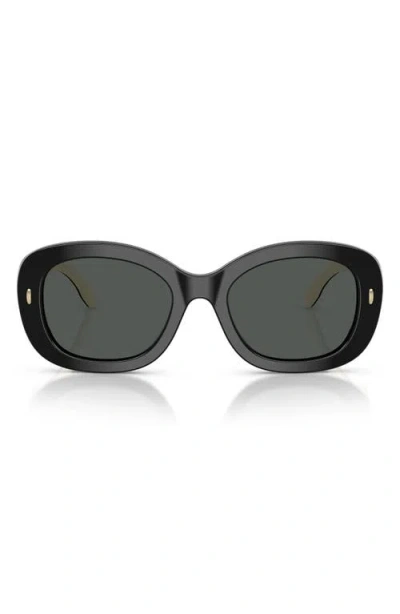 Tory Burch Oval-frame Logo-detail Sunglasses In Black