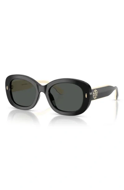 Tory Burch Oval-frame Logo-detail Sunglasses In Black
