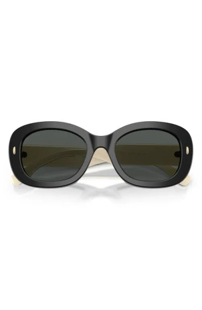 Tory Burch Oval-frame Logo-detail Sunglasses In Black