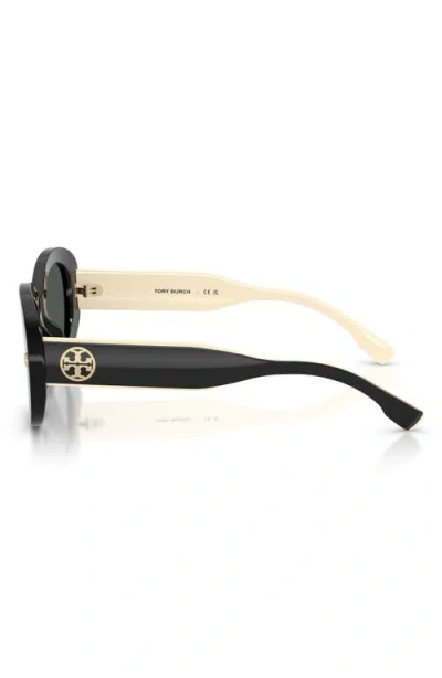 Tory Burch Oval-frame Logo-detail Sunglasses In Black