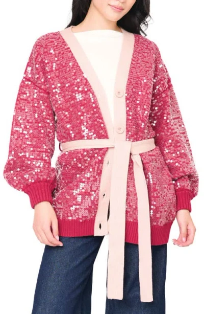 Gibsonlook Friday Colorblock Sequin Cardigan In Pink