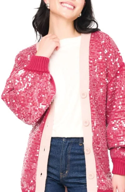 Gibsonlook Friday Colorblock Sequin Cardigan In Pink