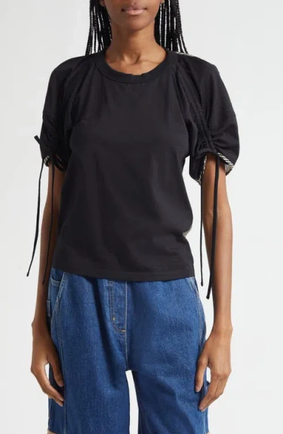 3.1 Phillip Lim Ss Ruched Slv T-shirt W Combo Panel In Black