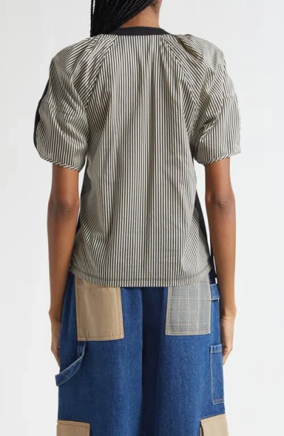 3.1 Phillip Lim Ss Ruched Slv T-shirt W Combo Panel In Black