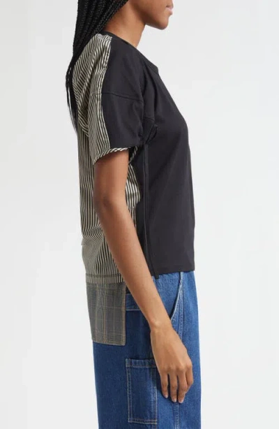 3.1 Phillip Lim Ss Ruched Slv T-shirt W Combo Panel In Black