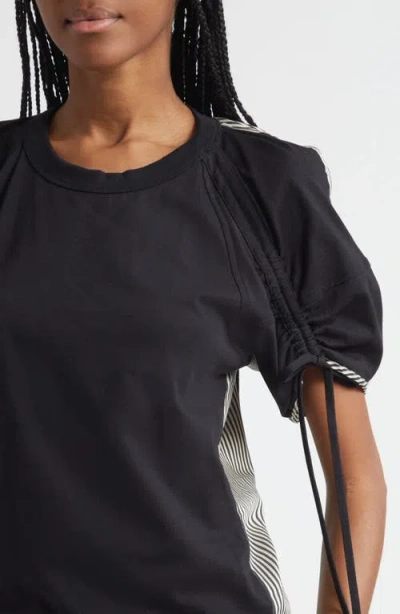 3.1 Phillip Lim Ss Ruched Slv T-shirt W Combo Panel In Black