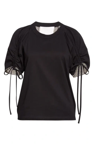 3.1 Phillip Lim Ss Ruched Slv T-shirt W Combo Panel In Black