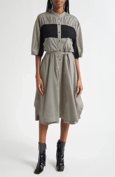 3.1 Phillip Lim Mixed Media Tie Waist Midi Dress In Gray