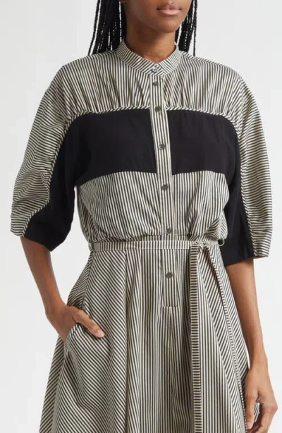 3.1 Phillip Lim Mixed Media Tie Waist Midi Dress In Gray