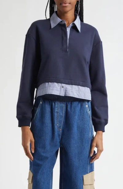 3.1 Phillip Lim Mixed Media Cotton Crop Sweatshirt In Blue
