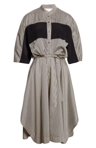 3.1 Phillip Lim Mixed Media Tie Waist Midi Dress In Gray