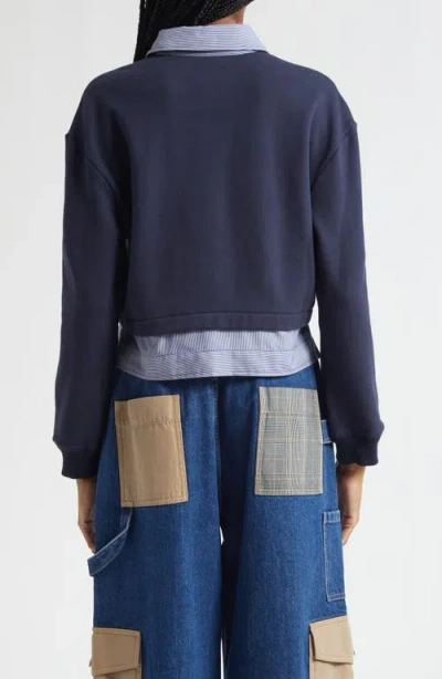 3.1 Phillip Lim Mixed Media Cotton Crop Sweatshirt In Blue