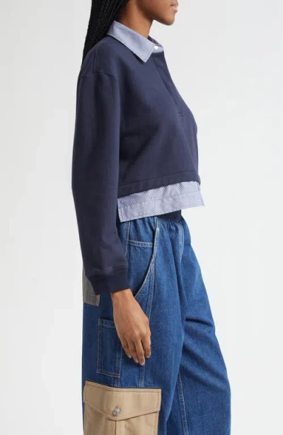 3.1 Phillip Lim Mixed Media Cotton Crop Sweatshirt In Blue