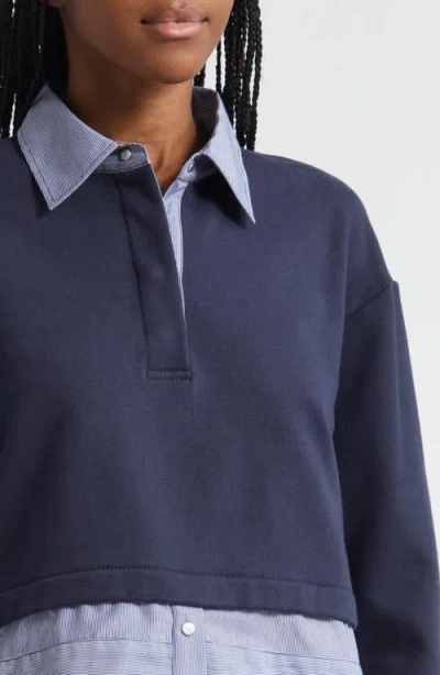 3.1 Phillip Lim Mixed Media Cotton Crop Sweatshirt In Blue