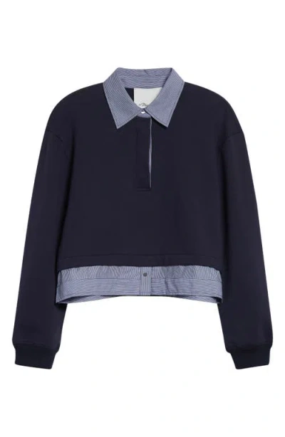 3.1 Phillip Lim Mixed Media Cotton Crop Sweatshirt In Blue