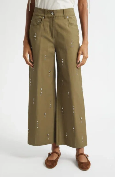 3.1 Phillip Lim Flat Front Wide Leg Ankle Pants In Green