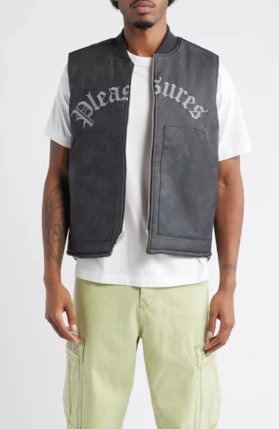 Pleasures Horns Reversible Faux Leather Vest In Gray