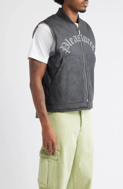 Pleasures Horns Reversible Faux Leather Vest In Gray