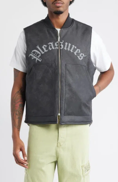 Pleasures Horns Reversible Faux Leather Vest In Gray