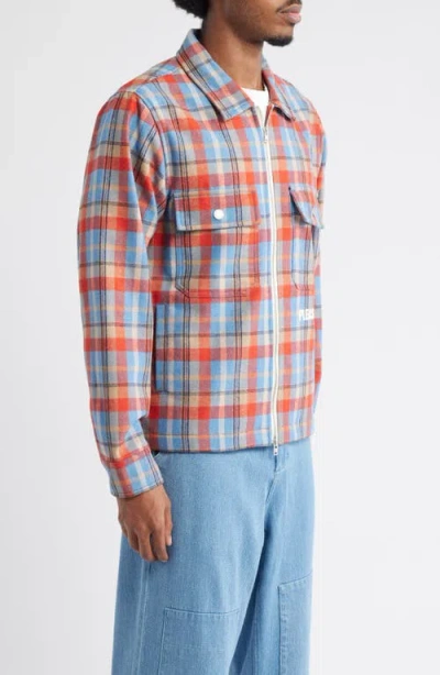 Pleasures Folklore Plaid Brushed Wool Blend Zip-up Work Jacket In Multi