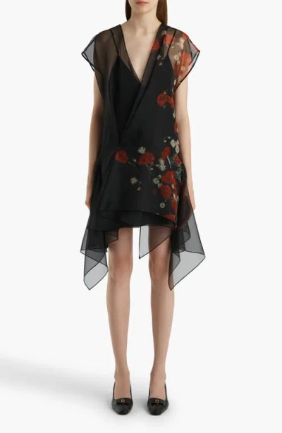 Khaite Merith Floral Sheer Handkerchief Hem Silk Organza Dress In Multi