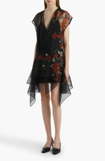 Khaite Merith Floral Sheer Handkerchief Hem Silk Organza Dress In Multi