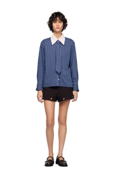 Sandro Checkered Shirt With Removable Tie In Blue