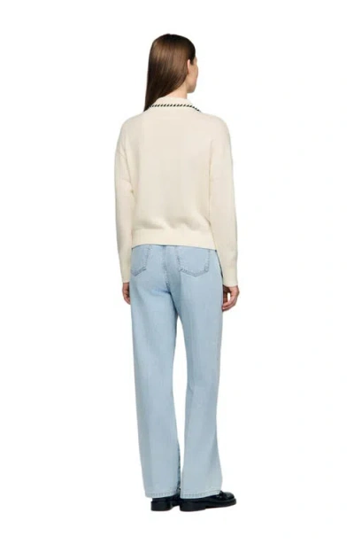 Sandro Contrast Polo-neck Knit Sweater In Neutral