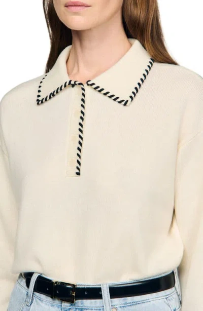 Sandro Contrast Polo-neck Knit Sweater In Neutral