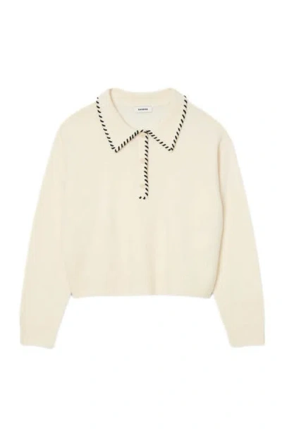 Sandro Contrast Polo-neck Knit Sweater In Neutral