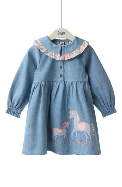 Jojo Maman Bébé Jojo Maman Bebe Kids' Unicorn Appliqué Dress In Blue